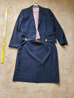 Anne Klein Navy Suit Blazer and Skirt with Pink Striped Lining